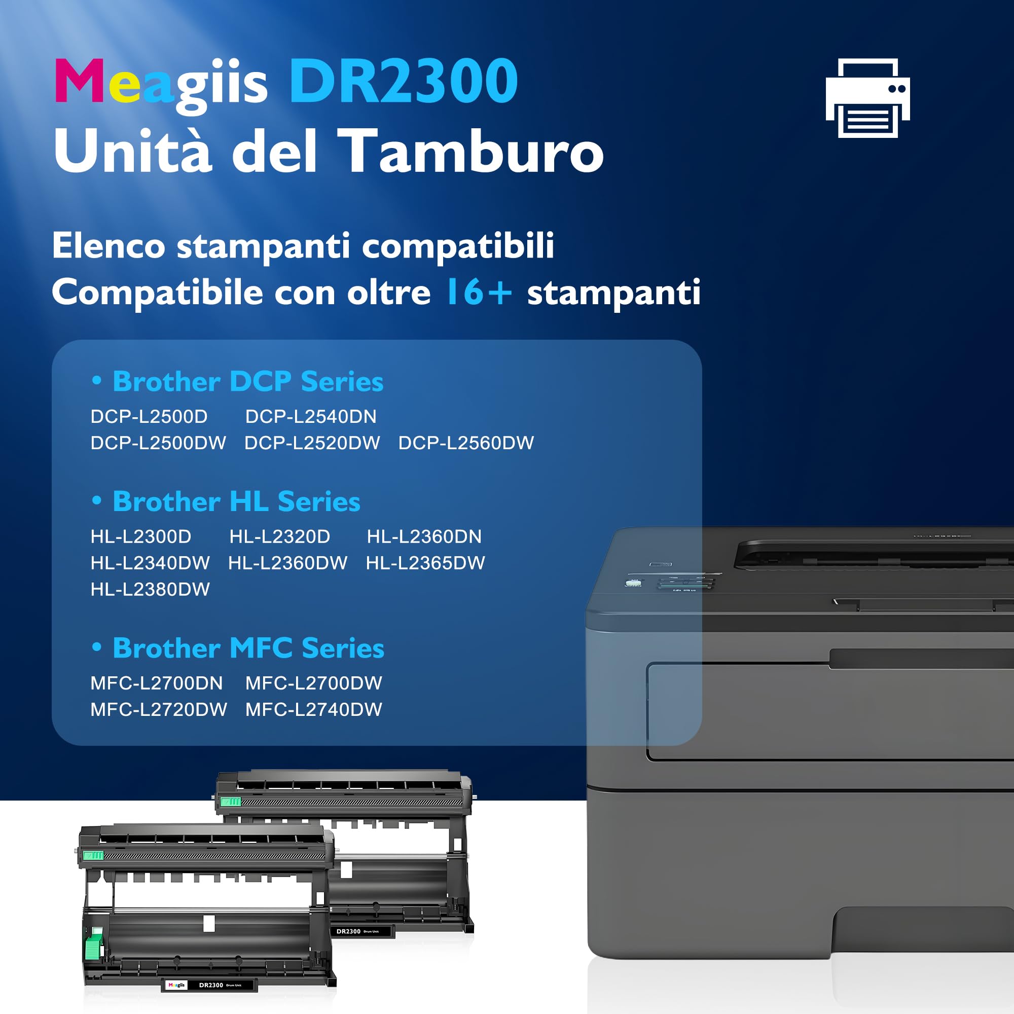 DR2300 DR-2300 Unità del tamburo Compatibile per Brother DR2300 DR-2300 tamburo per Brother HL-L2300D HL-L2340DW HL-L2360DW DCP-L2520DW DCP-L2540DN MFC-L2700DW MFC-L2720DW MFC-L2740DW(2 PACK)