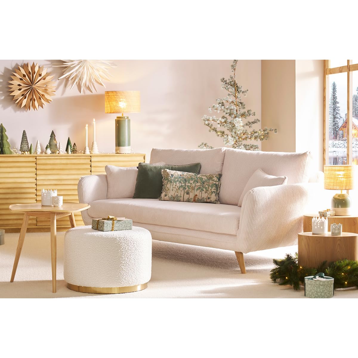 Miliboo Pouf Rond en Velours Bleu pétrole et métal doré D54 cm Amaya