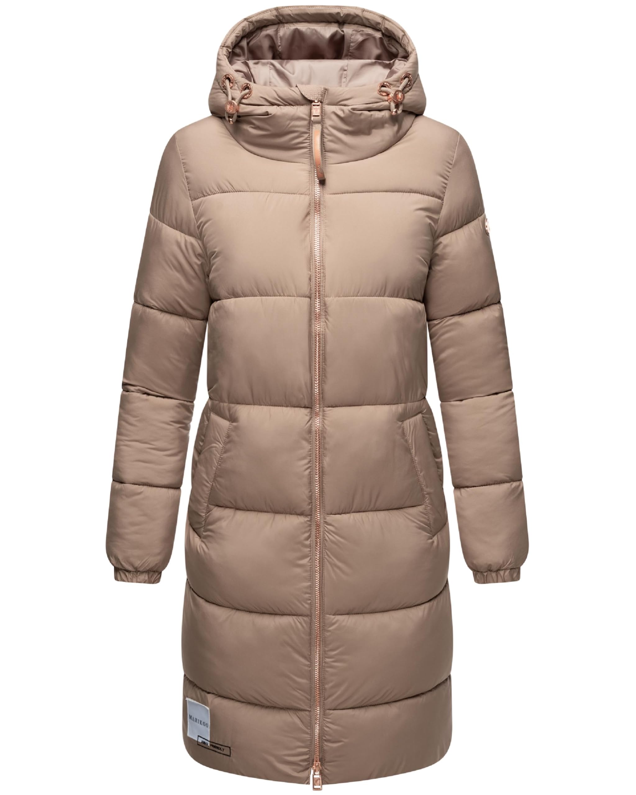 MARIKOO Damen Wintermantel warmer Steppmantel mit Kapuze und hochwertigen roséfarbenen Details und Kapuze Nomadiaa 16 S-3XL