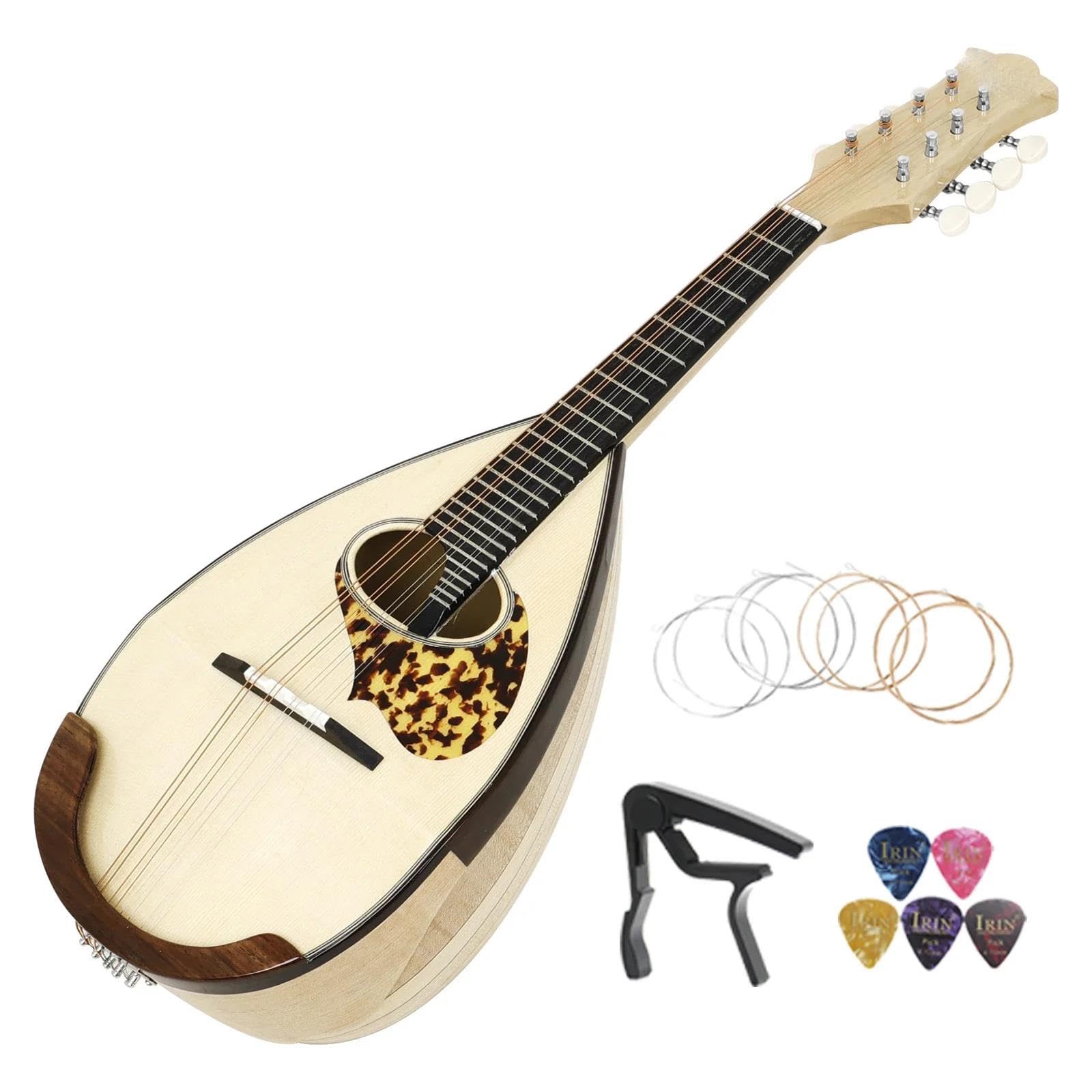 Klasyczna Mandolina 8 strunowa Z Tylną Częścią Misy Strunami Kostką Kapodastrową I Akcesoriami Do Gitary Zestaw Instrumentów Mandoliny