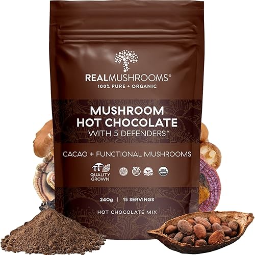 Miniatura 2 de Real Mushrooms Mezcla de chocolate caliente (15 porciones) y Cordyceps (60 porciones) en polvo  Suplemento en polvo de hongos para energía,