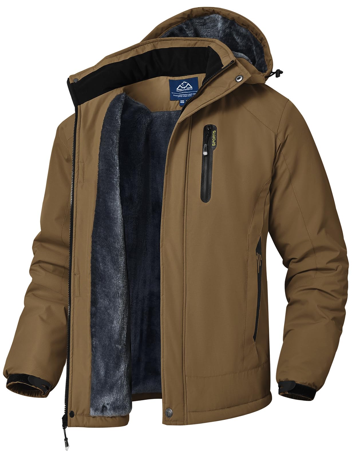 donhobo Ski-jack voor heren, ademend, warm gevoerd, waterdicht, winddicht, outdoor, verdikte functionele jas met afneembare capuchon, Groen, XXL
