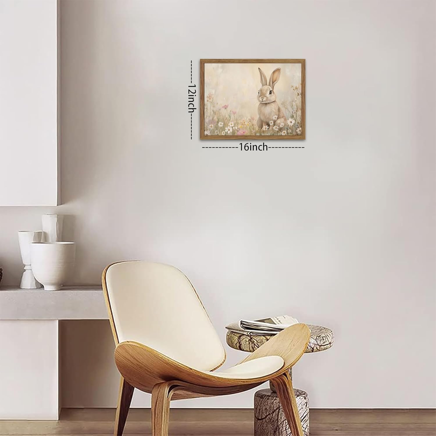 Framed Easter Wall Art, Rabbit in Spring Meadow with Flowers Poster, Cottage Farmhouse Canvas Wall Decor, Vintage Holiday Theme Home Decor for Kids Room Girls Bedroom Living Room 12x16in