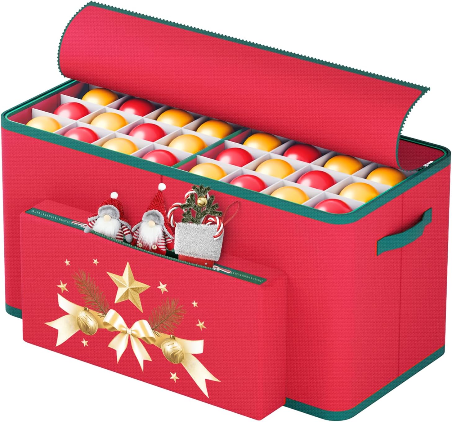 Christmas Ornament Storage Box with Dividers Holder up to 128-3'' Ornaments Christmas Ornament Storage Containers Ornament Organizer Storage Box Large Ornament Boxes for Storage Holiday Decor 128 Ornaments Red