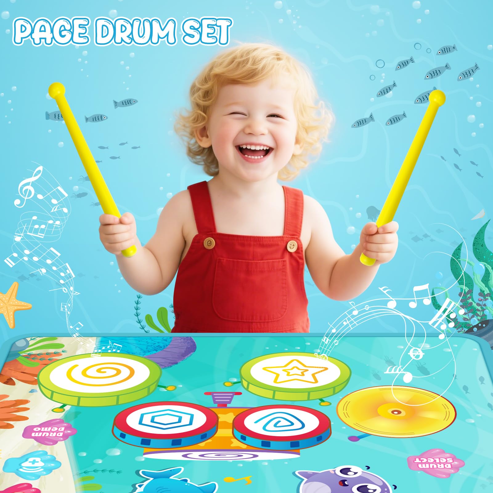 Jouet Bebe 1 an, Tapis Musical Bébé avec 6 Animaux Marins - Piano et Tambour 2 en 1, Jouet Éducatif pour Enfants de 1 à 3 Ans, Cadeau Parfait pour Noël et Anniversaire