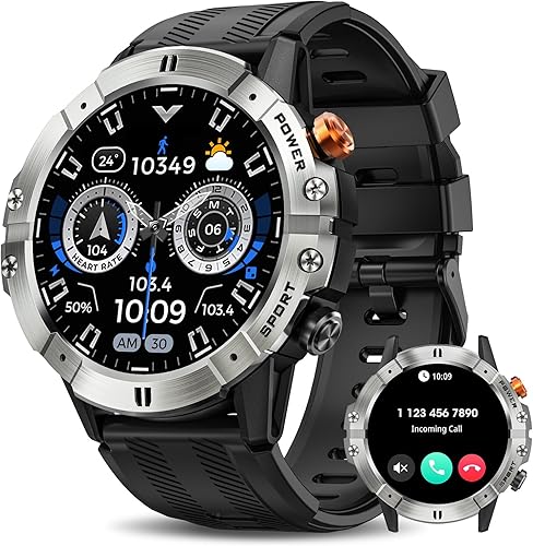 Relojes inteligentes para hombres, reloj inteligente militar con llamadas Bluetooth, rastreador de actividad física impermeable con frecuencia