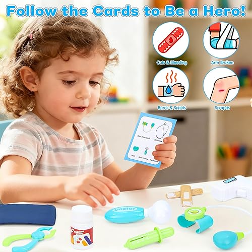 Miniatura 2 de Gifts2U Kit de primeros auxilios para niños, 28 piezas de juego de simulación, kit de médicos para niños con estetoscopio real y bolsa de