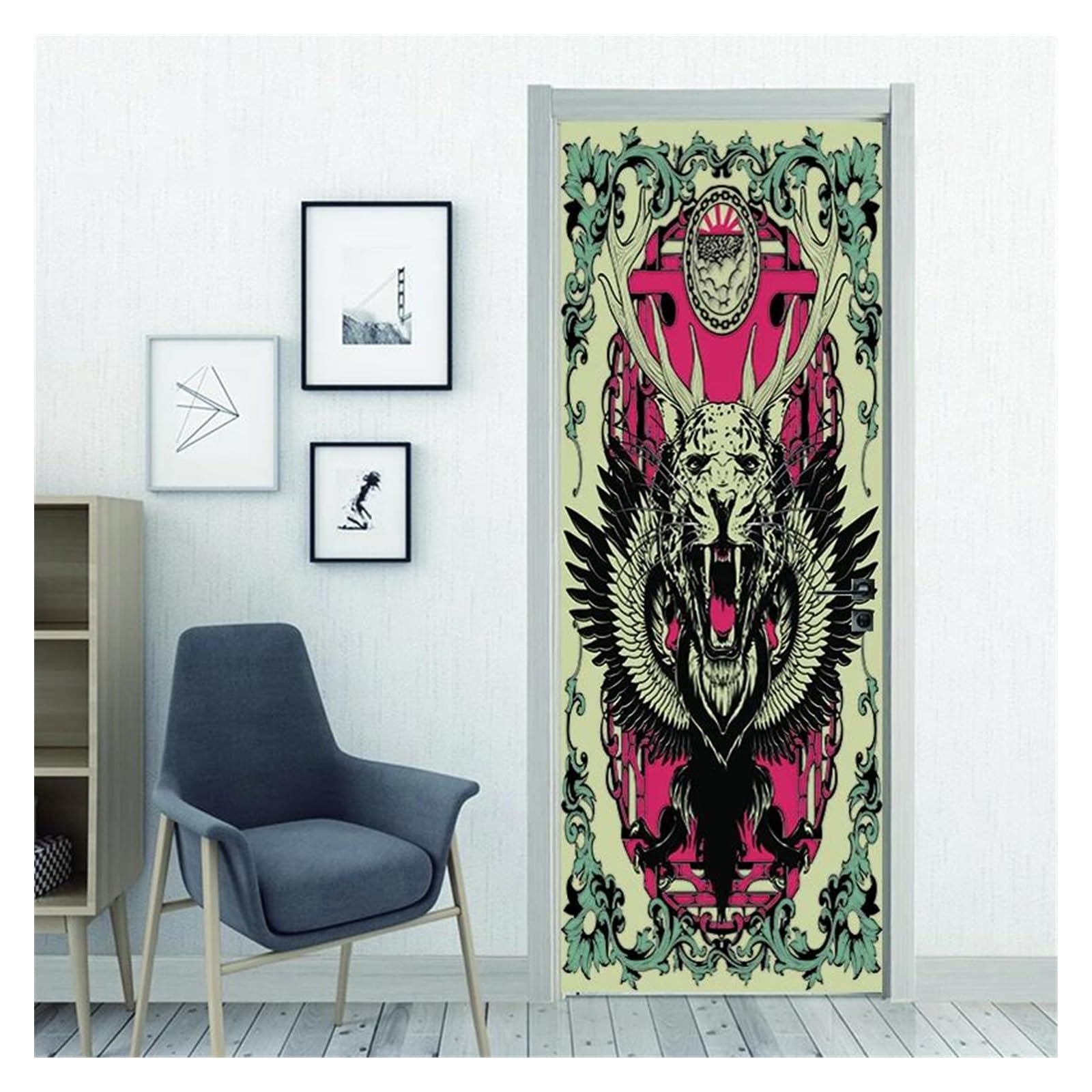 Décoration de porte d'entrée rétro avec sticker mural vinyle 40x120