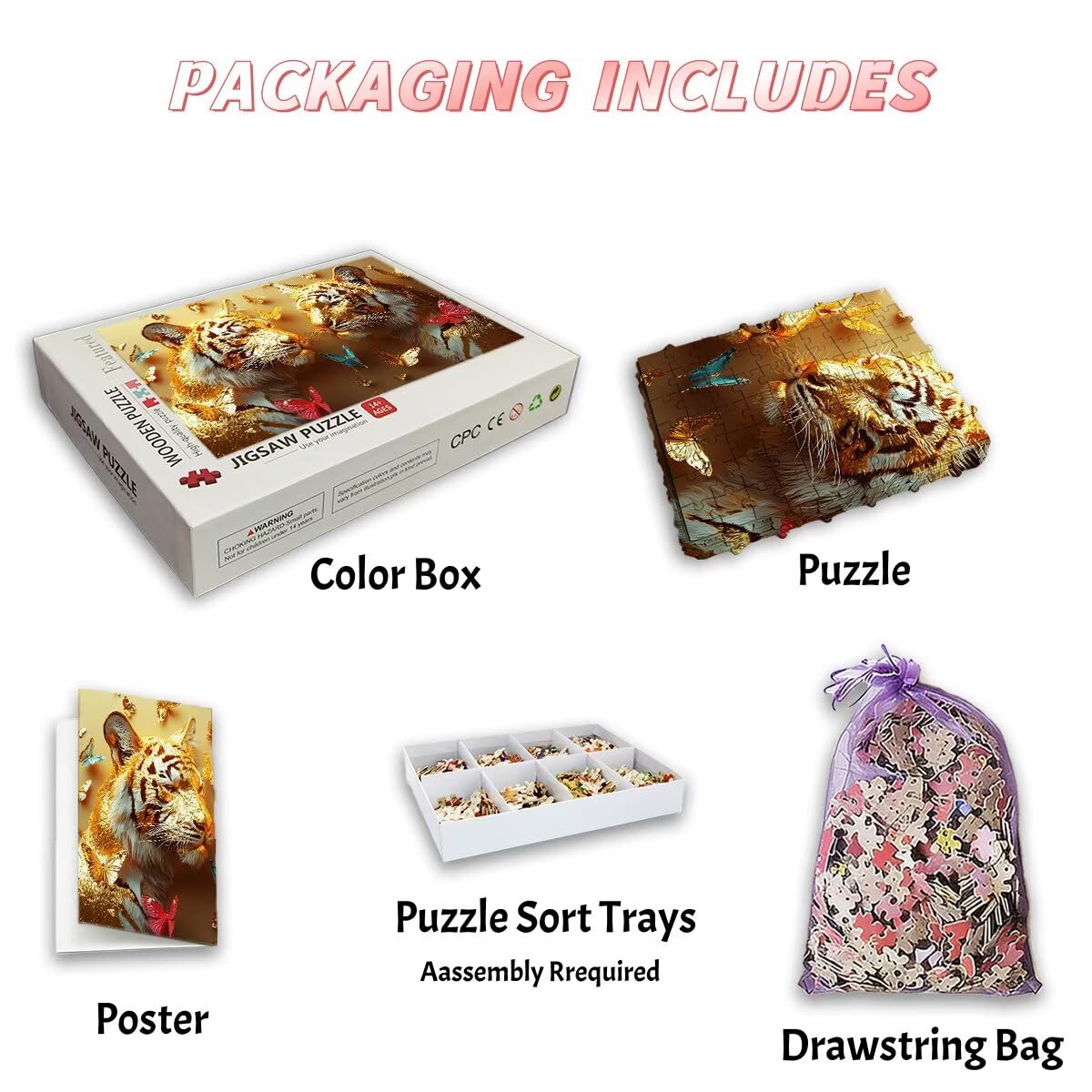 Puzzle 5000 sztuk dla dorosłych tygrys, puzzle motyl, puzzle 5000 sztuk dla dorosłych, drewniane puzzle z pudełkiem na prezent rozmiar 156 x 105 cm, wyzwanie puzzle dla całej rodziny, prezent -2418