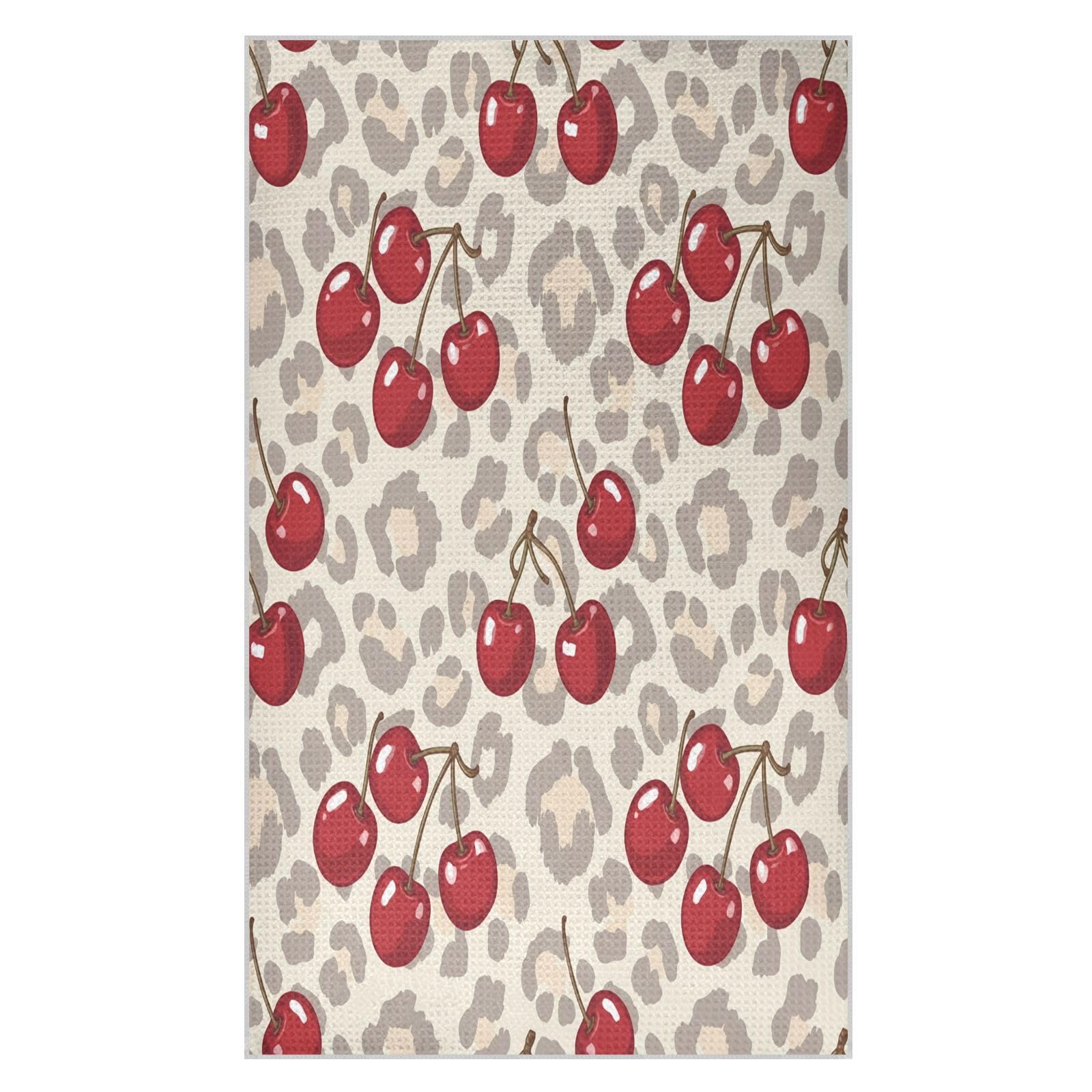 BURSTDDY Leopard Cherry Kitchen Towels,Absorbent Dish Towels 1 Pack