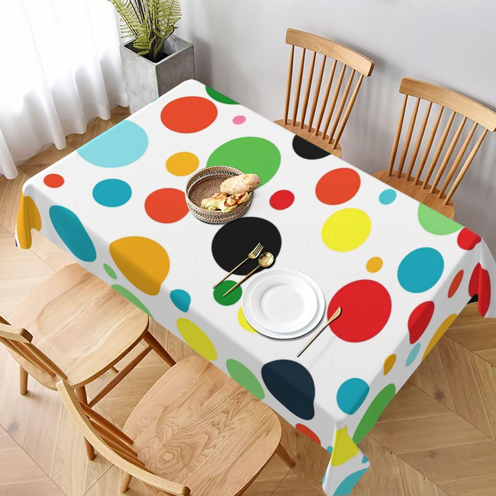 WPKJU Twister Polka Dots Printed Tablecloth 60x90 in Water Resistant Table Cover Washable Rectangle Table Cloth for Dining Tables