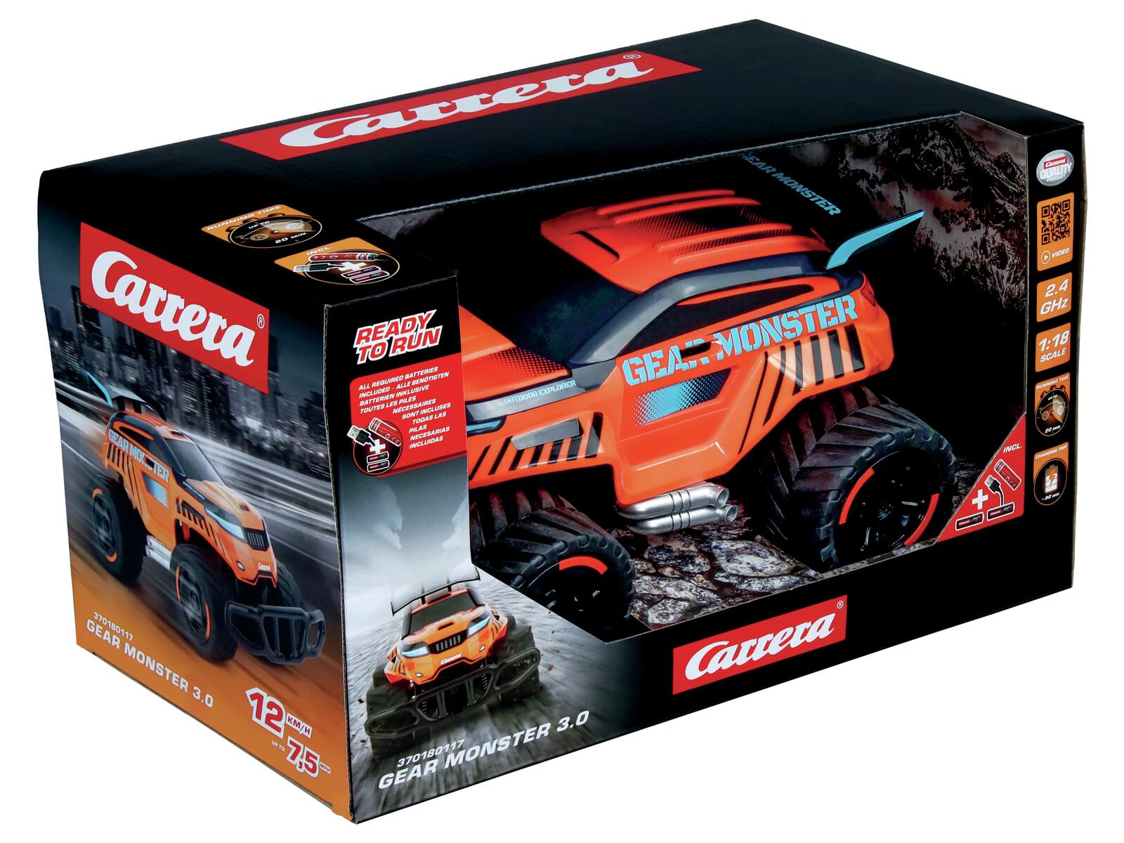 Carrera RC Gear Monster 3.0 – Offroader, Top-Speed bis 12 km/h, USB-C Akku und Full Function Steuerung – Perfekt für spannende Outdoor-Abenteuer auf unwegsamem Gelände und spektakuläre Manöver