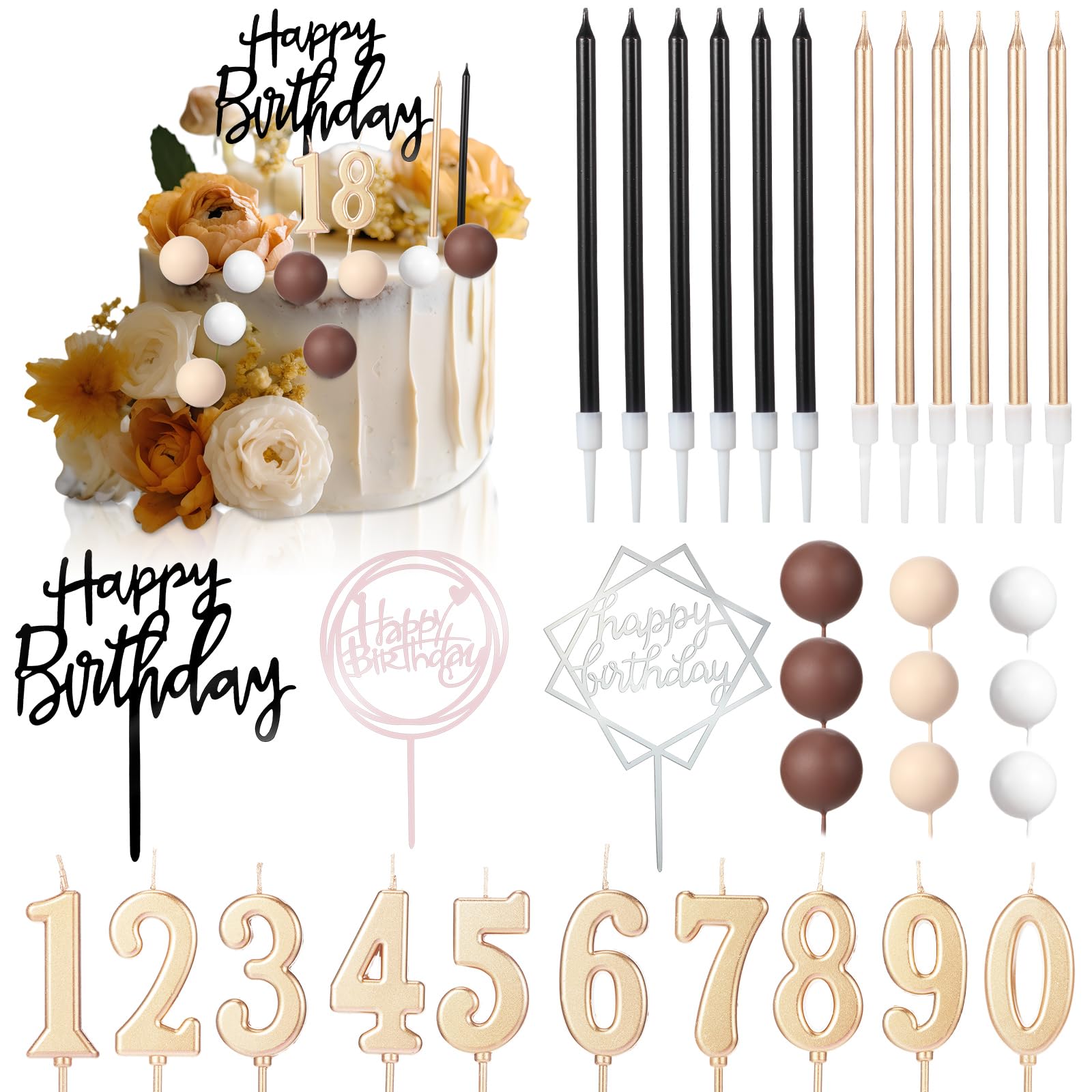 Happy Birthday Cake Toppers - 34 Pcs Candles & Picks -15 Happy Birthday Cake Toppers - 34 Pcs Candles & Picks -15