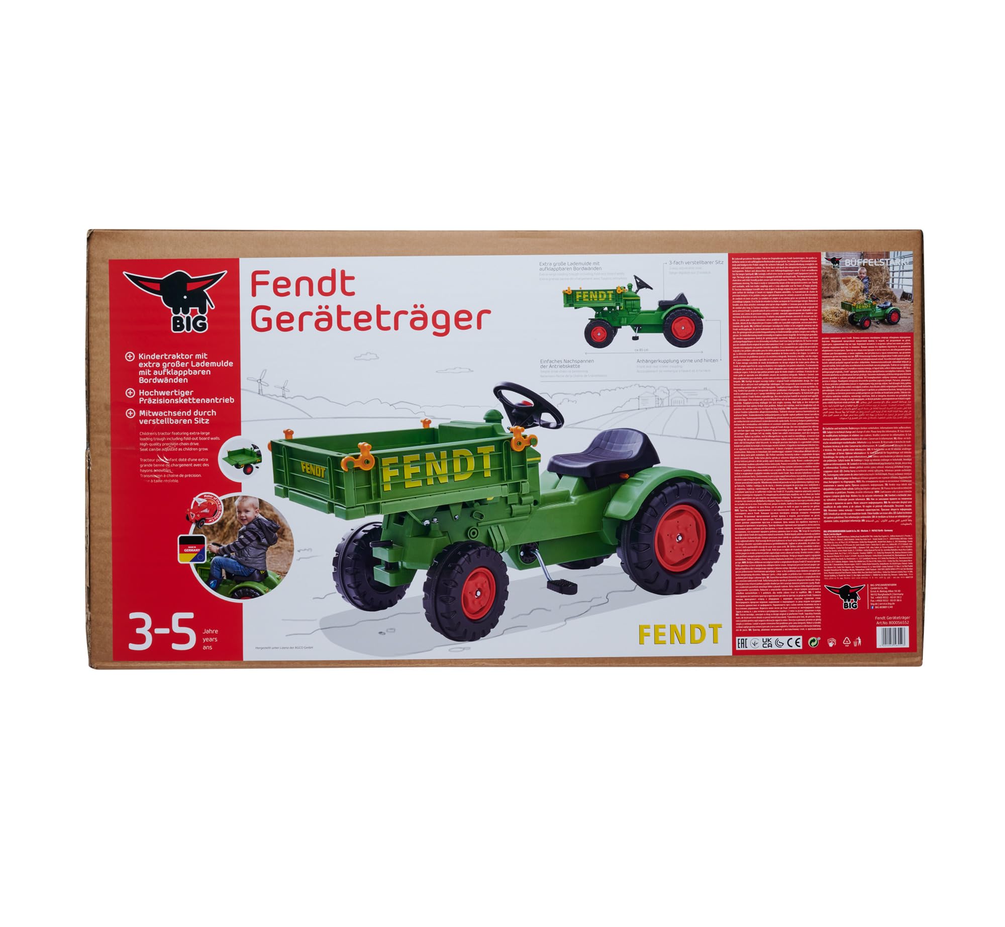 BIG - Fendt Geräteträger - Kindertraktor, Spielfahrzeug mit Präzisionskettenantrieb, 3-fach verstellbarer Sitz, bis 50 kg, Fendt Lizenz, für Kinder ab 3 Jahren