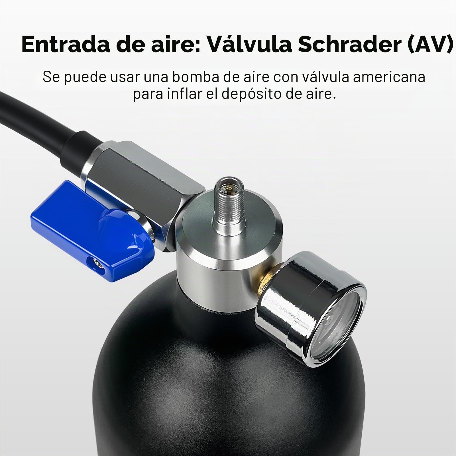 Inflador Tubeless con Barómetro 1,3 L / 200 PSI (13.79 Bar) - Aluminio Reutilizable Bomba para Inflar Neumáticos Tire Booster - Bomba de Aire Bicicleta de Carretera y Montaña con AV/FV