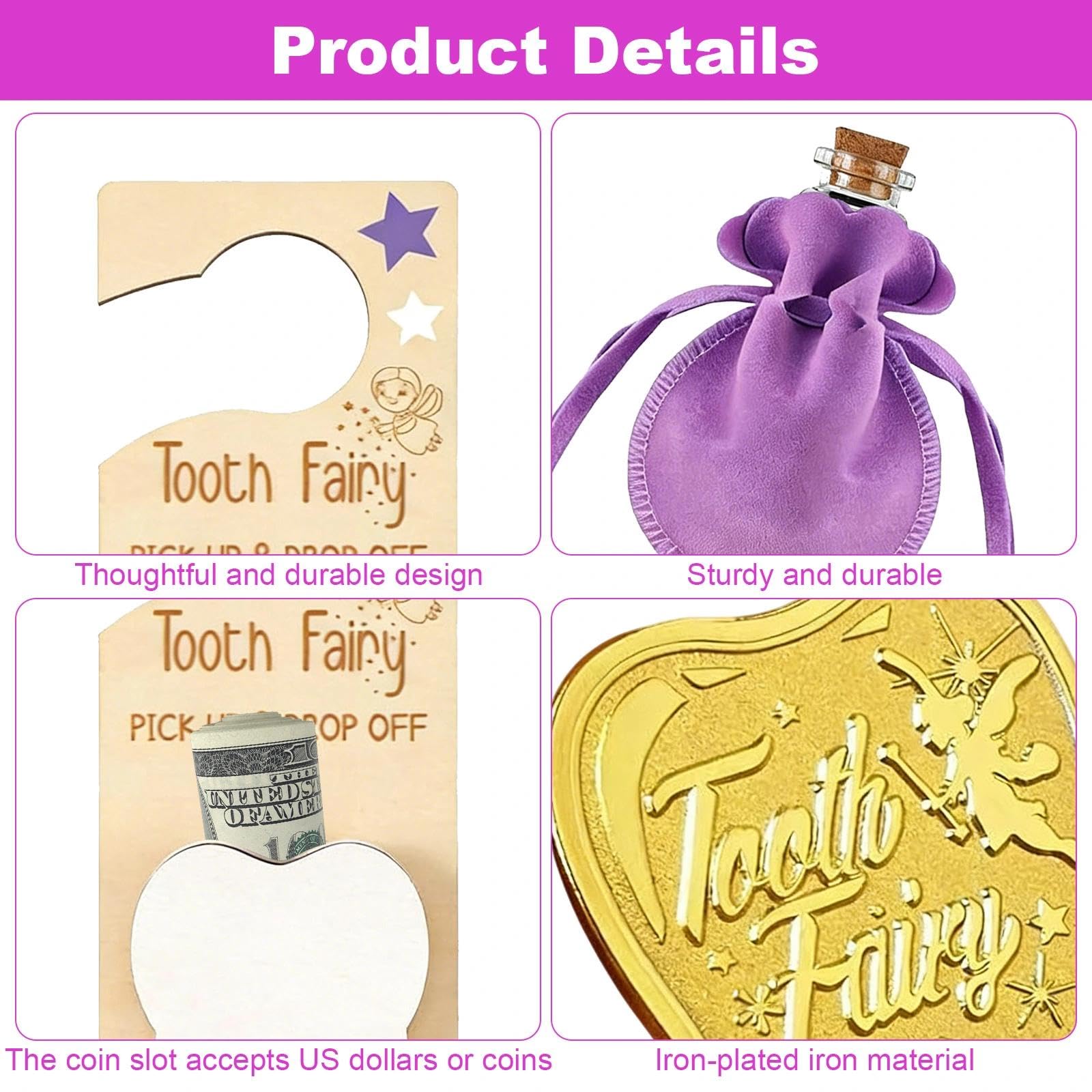 HUILATE Tooth Fairy Door Hanger, Tooth Fairy Gift Kit with Wooden Door Hanger - Image 3