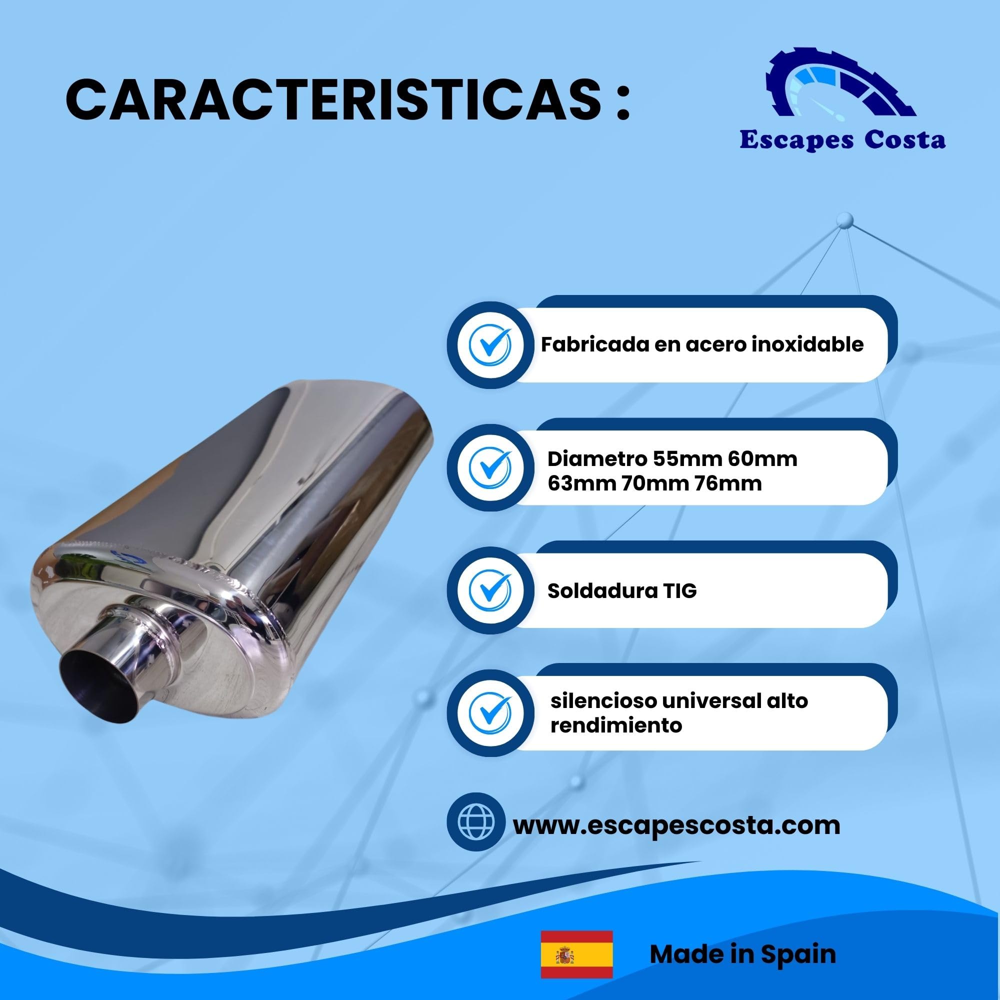 Silenciador de escape coche, Silencioso Universal Alto Rendimiento - Silencioso Acero inoxidable 76mm - 3 Pulgadas (76mm)