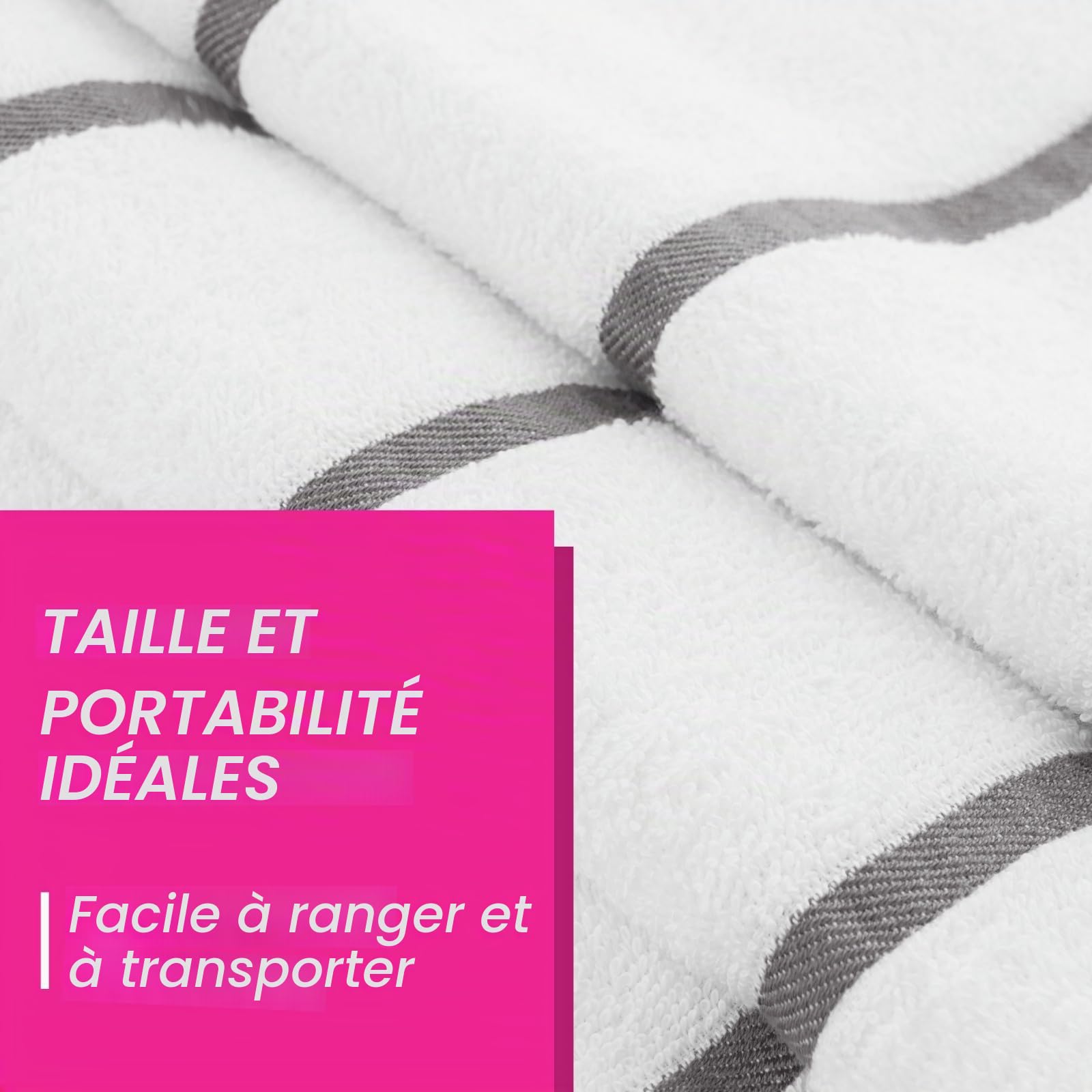 Casa Copenhagen 4 Serviettes de Plage/Piscine Coton 75x150cm Blanc et Beige | Cabana serviettes 100% coton égyptien (150 x 75 cm) pour salle de bain, piscine et plage (coffret cadeau femme et homme)