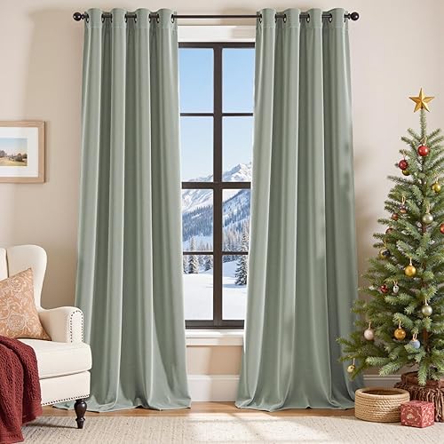 Miniatura 18 de Lazzzyt Cortinas de terciopelo para sala de estar gris, juego de 2 paneles de lujo suaves, cortinas con aislamiento térmico de 96 pulgadas de largo,