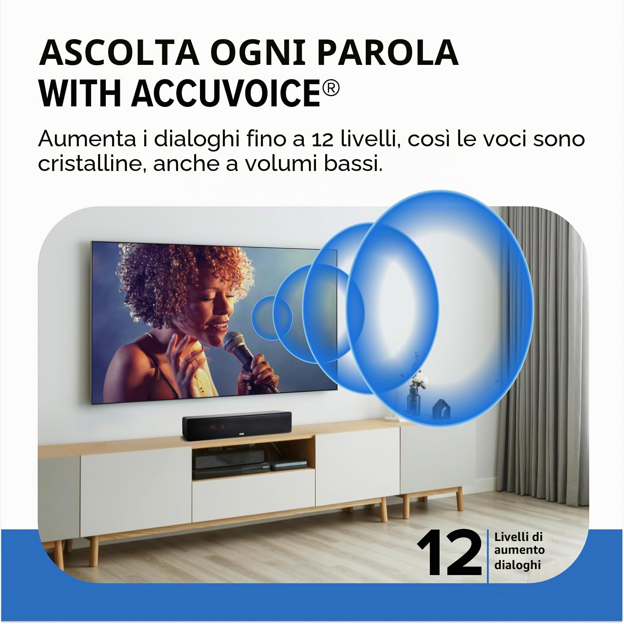 ZVOX AccuVoice AV157 - Sound Bar chiarificante per dialogo, con tecnologia acustica brevettata, 12 livelli di potenziamento vocale, altoparlanti TV Home Theater da 17"