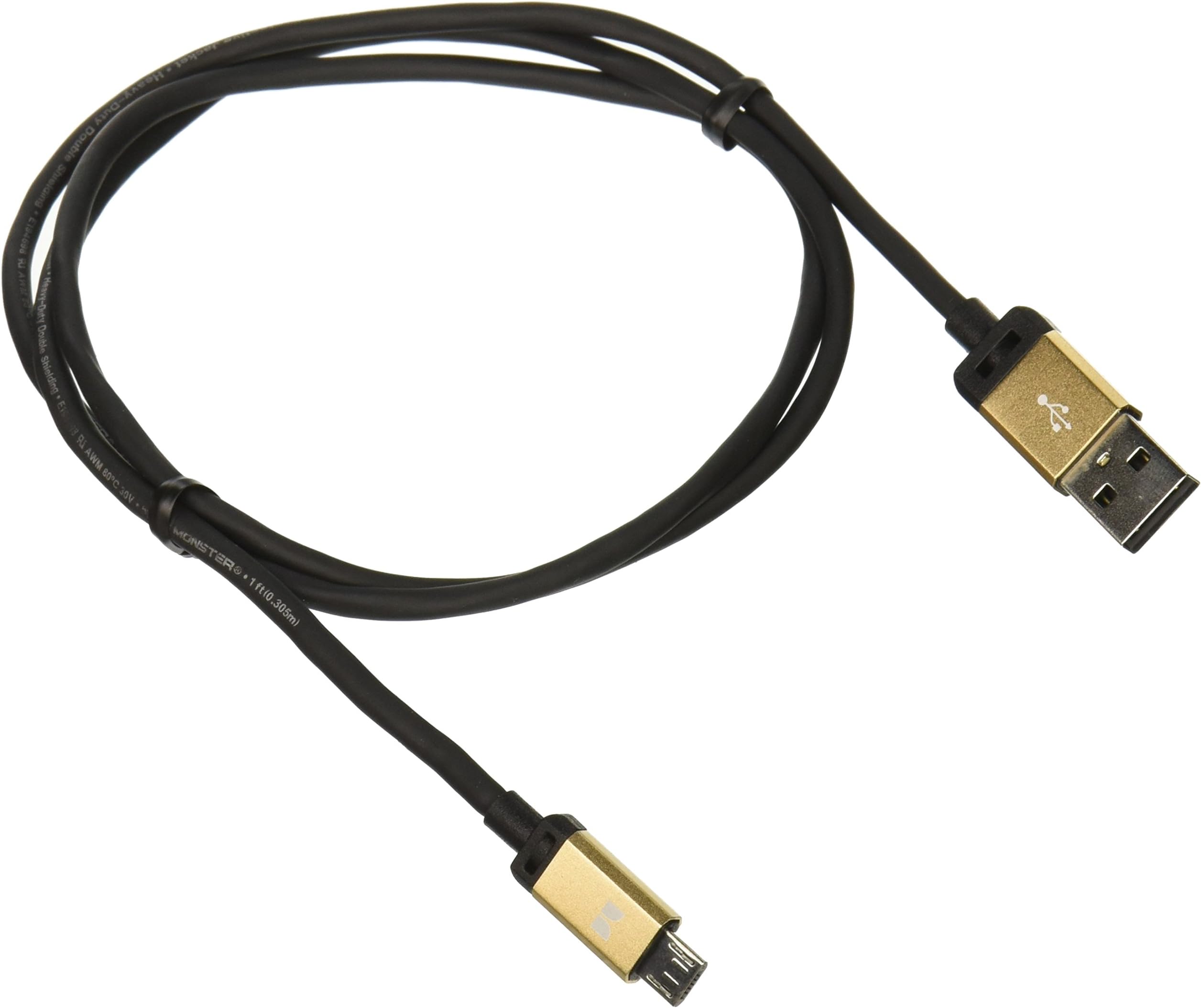 Monster Mobile High Performance Data USB Black/Gold: Type-A 2.0 to Micro USB-B Cable- 3 Feet for Smartphones