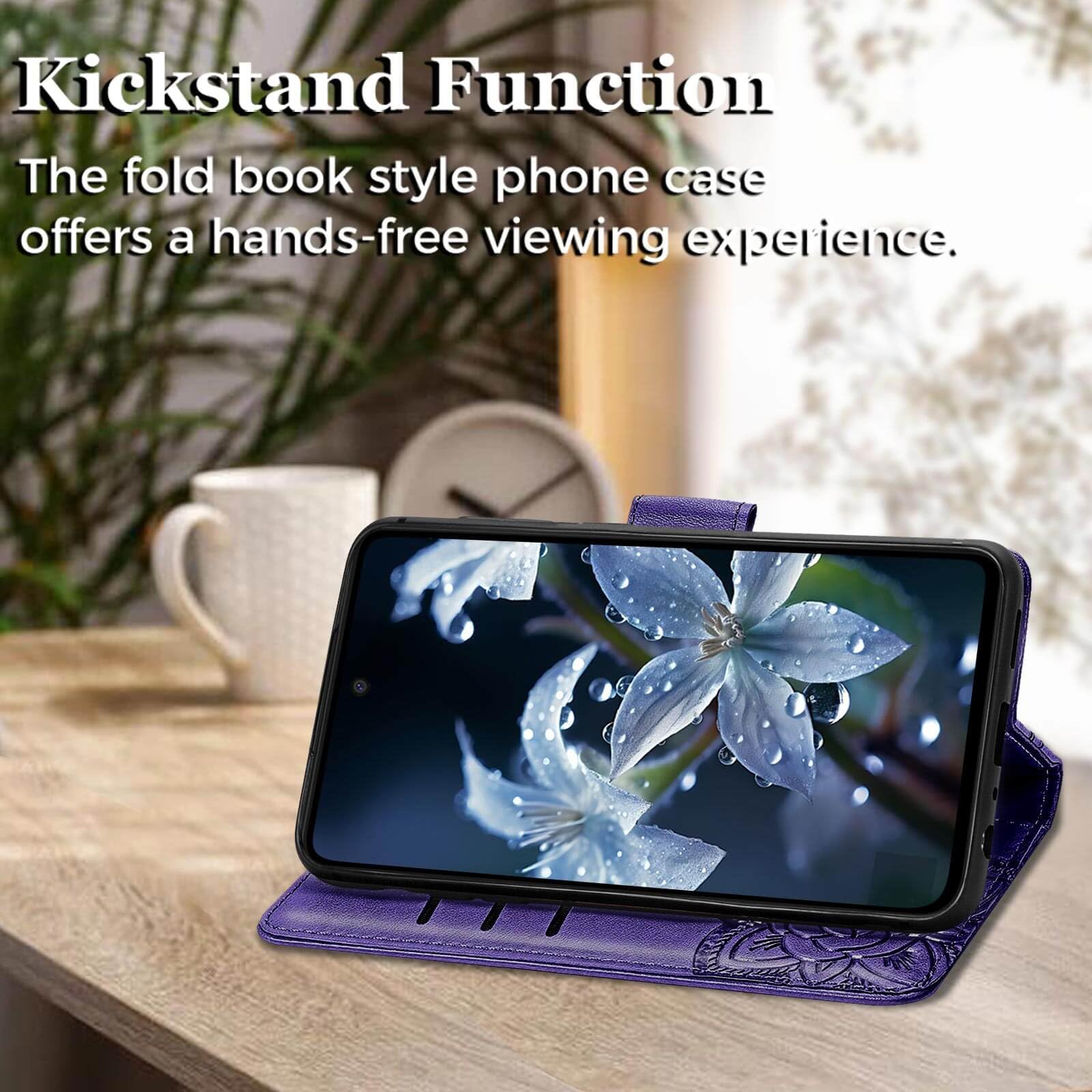 for Galaxy A16 5G Phone Case Wallet,Women Flip Cover with Credit Card Holders Butterfly Embossed PU Leather Stand Wrist Strap Purse Protective Case (Purple)