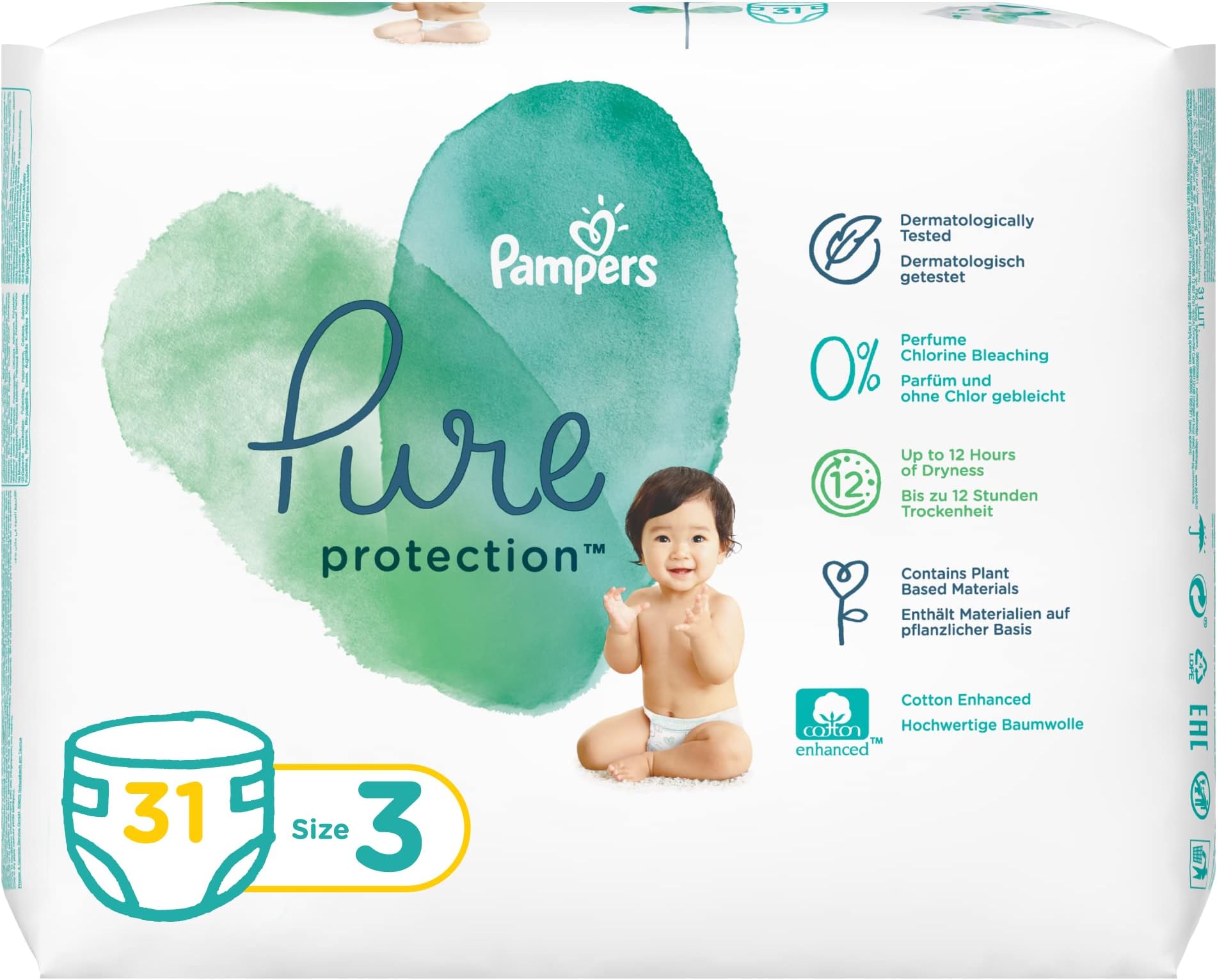 Pure Protection Dermatologically Tested Diapers, Size 3, 6-10kg, 31 Diaper Count