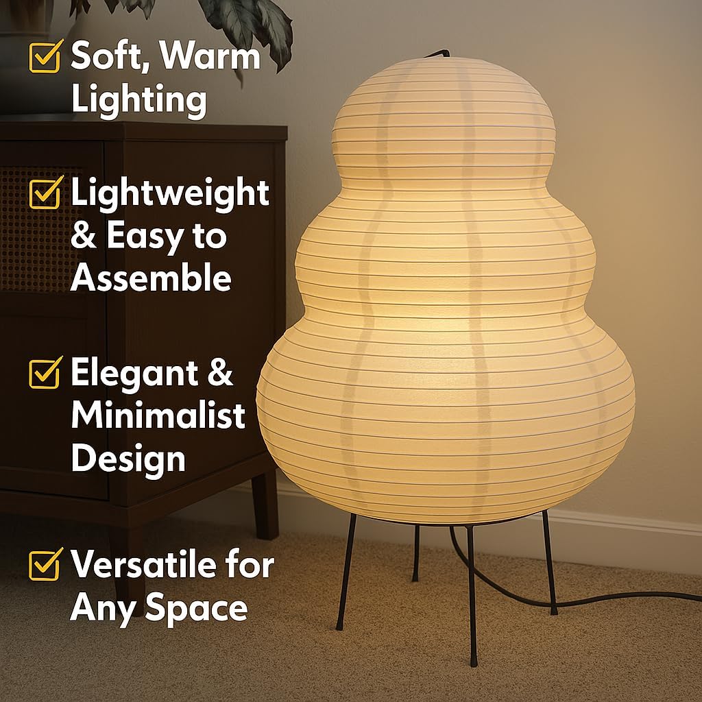 Japanese Paper Lantern Lamp | Noguchi Lamp for Warm, Cozy Ambiance with Beautiful Washi Shade | for Bedside, Desk, Or Living Room Decor