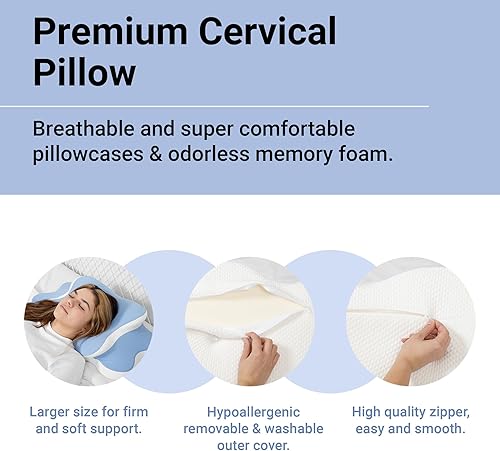 Miniatura 3 de Tesoro - Almohada cervical cervical, almohada ergonómica para aliviar el dolor de cuello, almohada ortopédica de contorno de espuma viscoelástica