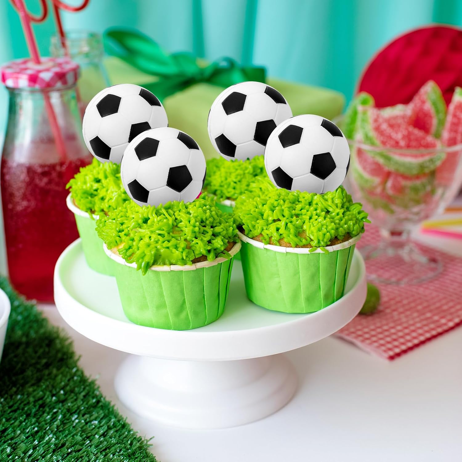 Giantree 10 Pcs Soccer Ball Cupcake Toppers, 3D Foam Soccer Ball Cake Toppers Picks Football Cake Decorations for Kids Soccer Theme Party Baby Shower Birthday Party Sport Balls Cake Decorations