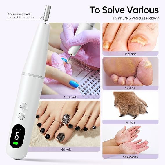Ccigedy Cordless Electric Nail Drill File for Acrylic & Gel & Dip Powder