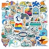 Go Surfing Stickers| 50 Pcs Summer Water Sports Waterproof Vinyl Stickers for Surfboard Water Bottles Bicycle Laptop Refrigerator Luggage Computer Mobile Phone Skateboard Bike Decals