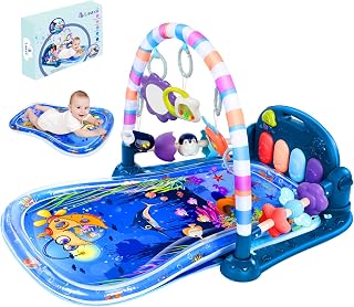 Looxii Baby Gym Play Mat with Tummy Time Water Mat, Play Piano Gym Baby Tummy Time Activity Mat with Music and Lights for Baby 0 3 6 12 Month