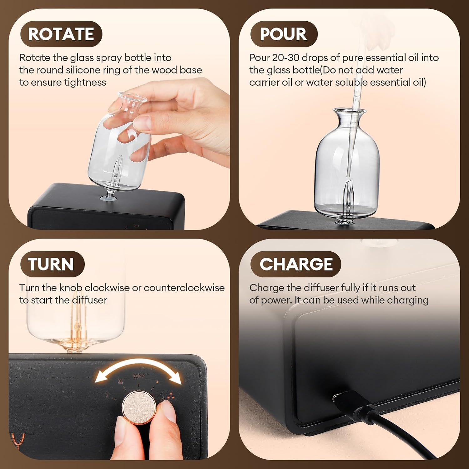 Cordless Waterless Essential Oil Diffuser Upgraded, Aroma Aromatherapy image 5