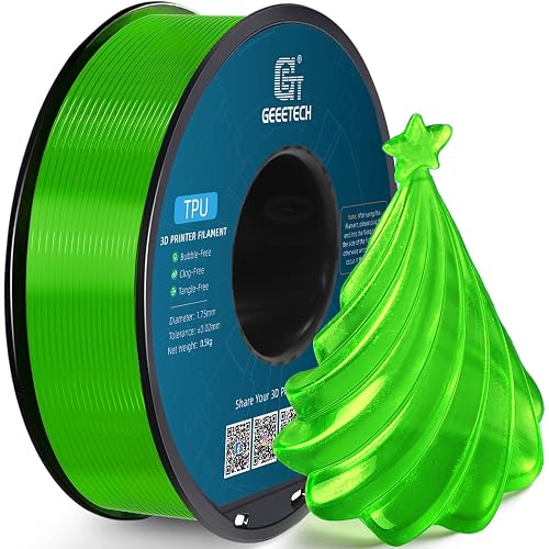 Geeetech TPU Filament 1.75mm, 95A Flexible 3D Printer Filament with High Elasticity, 1KG (2.2lbs) Spool, Dimensional Accuracy ±0.03mm, Fits Most FDM Printers (Clear Green)