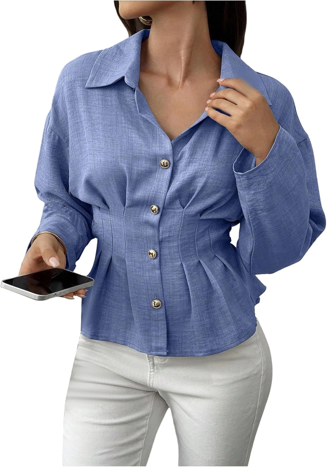 Floerns Women's Elegant Button Down Shirts Long Sleeve Tie Back Dressy Casual Blouse Tops - Image 4