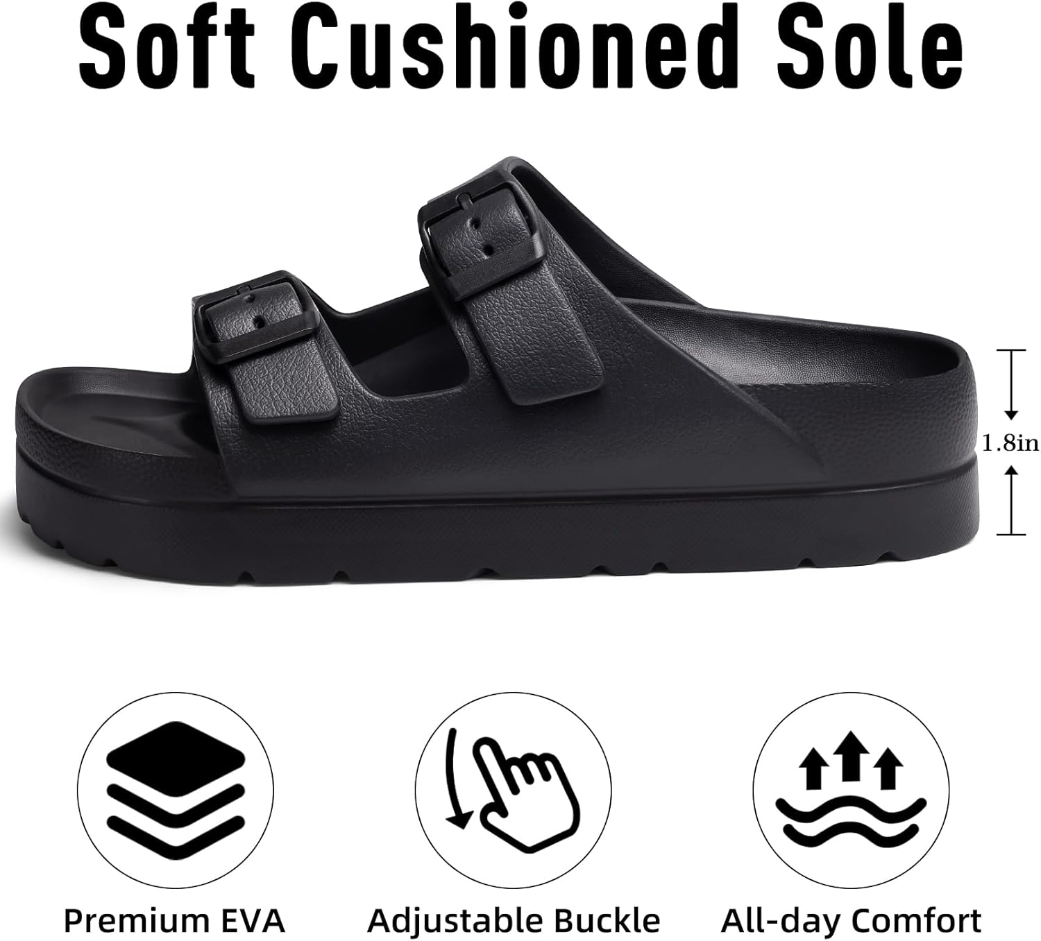 shevalues Women’s Platform Sandals with Arch Support, Lightweight Cloud Slides with Adjustable Double Buckle, Comfortable EVA Recovery Sandals for Summer Beach thumbnail