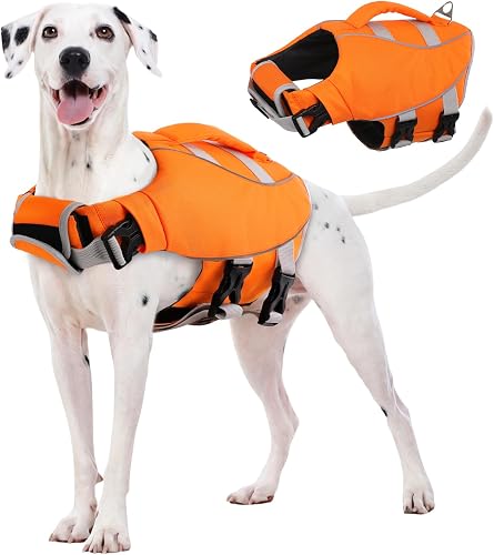 Kuoser Dog Life Jacket for Swimming & Boating, High Flotation Dog Swim Vest with