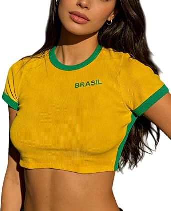 Women Vintage Graphic Baby Tees Y2k Mexico Crop Top 90s Brazil Jersey Shirts Summer Cropped Tee Streetwear
