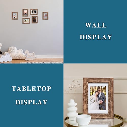 Miniatura 4 de Juego de 4 portarretratos de 5 x 7 pulgadas, de vidrio real y marco de madera marrón rústico, exhibición en pared o mesa, para fotos de 4 x 6