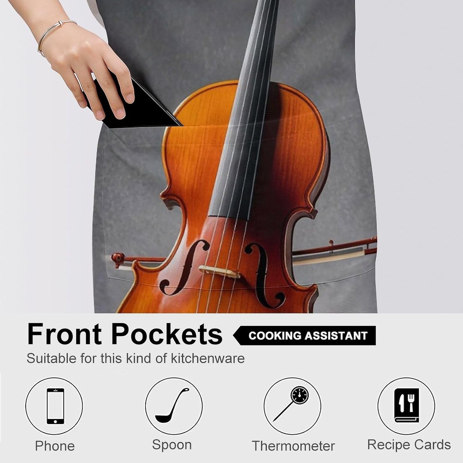 Personalized Cello Model Kit Adult Apron, Kitchen Cooking Aprons for Woman Man, Adjustable Bib Apron with Pocket for Baking, BBQ Crafting Outdoors, Dining Room Server image 5