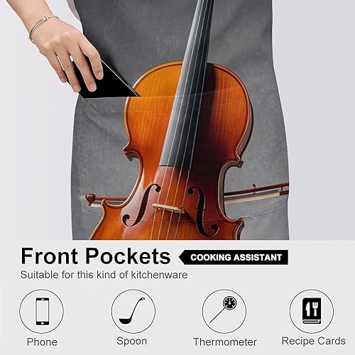 Miniatura 5 de Kit personalizado de modelo de violonchelo para adultos, delantales de cocina para mujer y hombre, delantal ajustable con bolsillo para hornear,