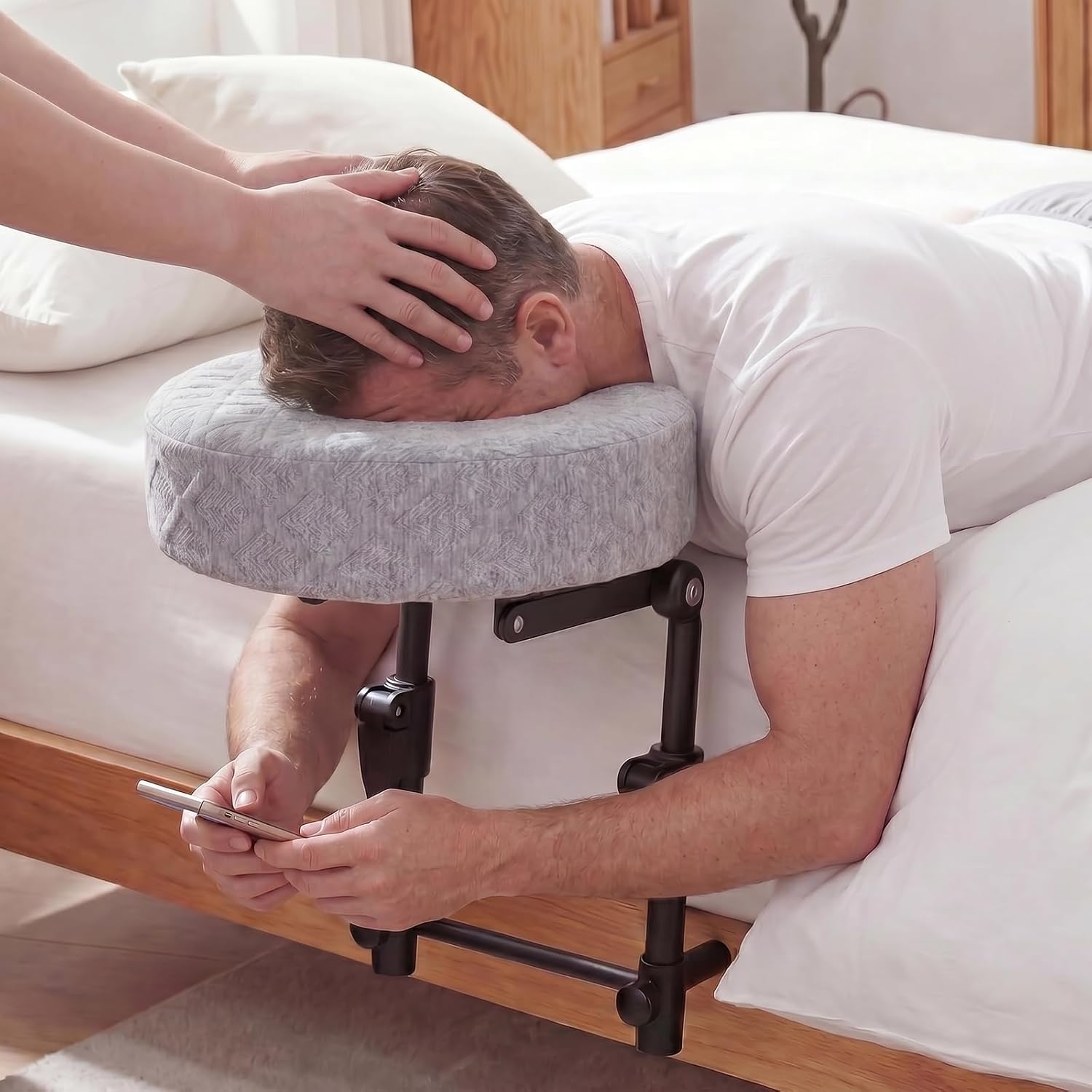 Portable Massage Headrest for Bed, Easy-Install Adjustable Face Cradle with Memory Foam for Couples, Home‑Spa Experience,Fits 6-17” Mattress, Grey image 2