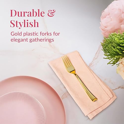 Vista 52 de Prestee Paquete de 100 tenedores de plástico plateado resistentes – Elegantes tenedores desechables – Juego de cubiertos plateados de plástico