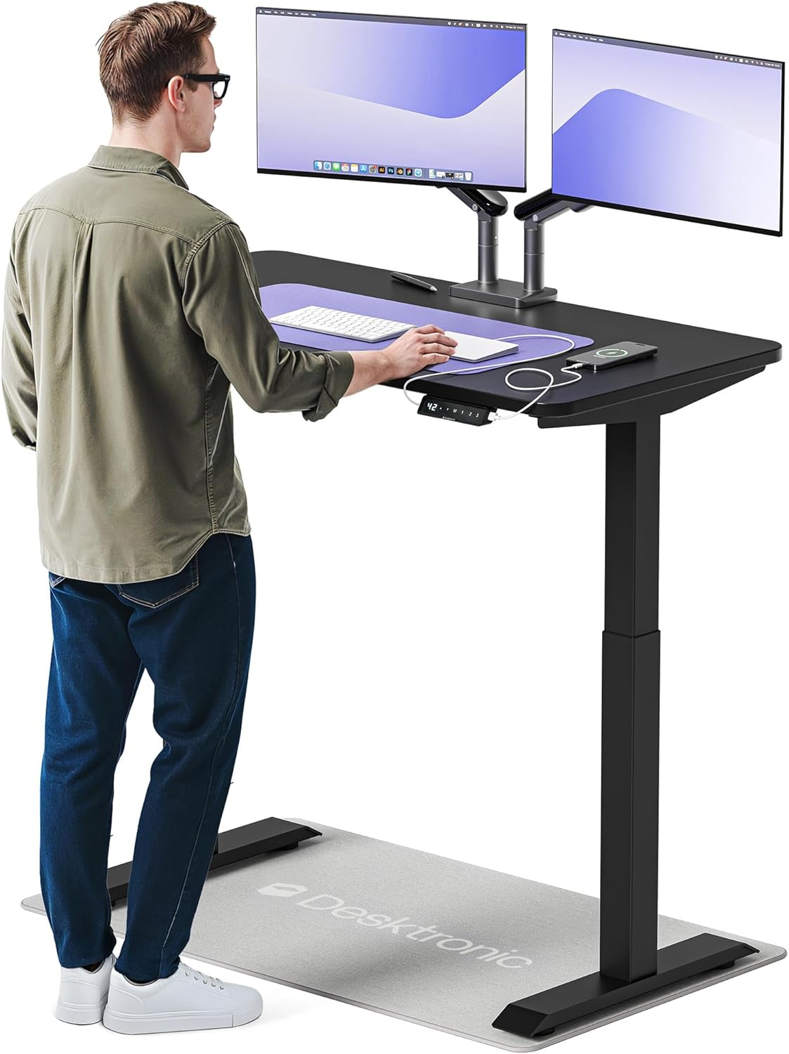 Desktronic HomeOne Standing Desk 48x24 — Ergonomic Sit Stand Home Office Desk, Made in Europe, Electric Dual Motor Height Adjustable, USB & USB-C Charging, Wobble-Free, Touchscreen, 3 Memory Presets
