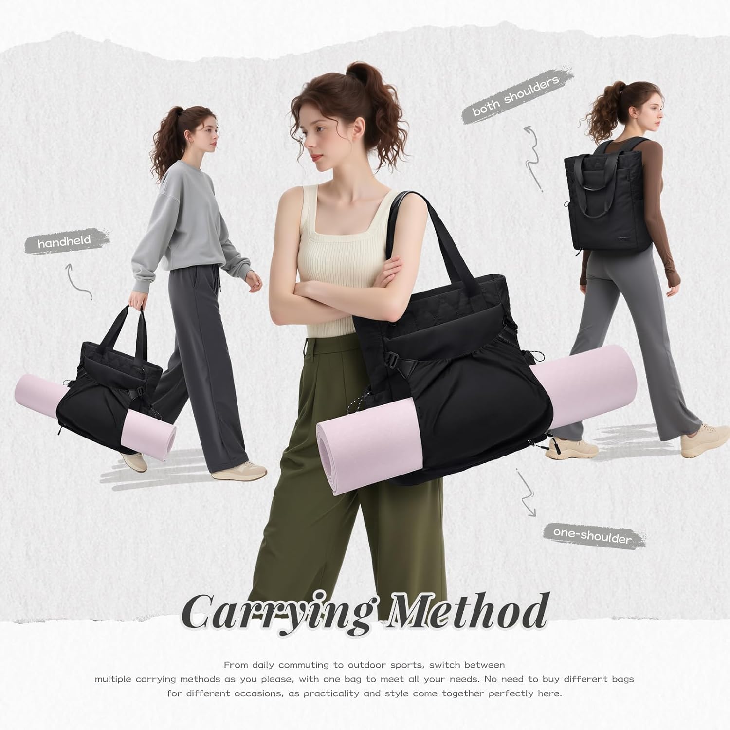 GOLF SUPAGS Convertible Laptop Backpack for Women 15.6" Laptop Tote Casual Daypack for Work Travel College Bag (Black)