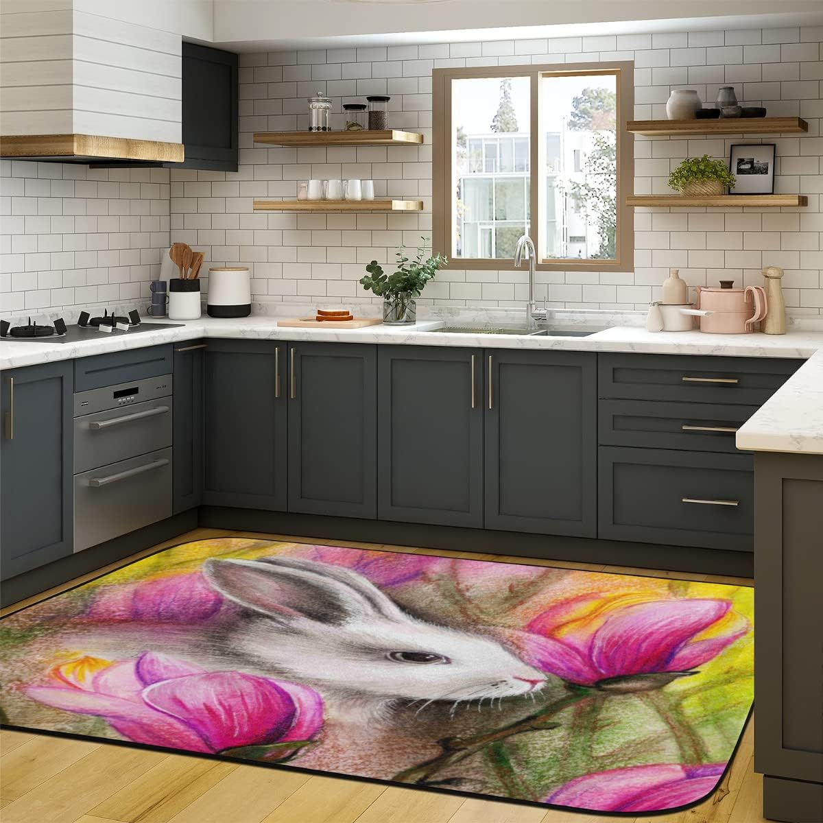 5' x 7' Easter Bunny Oil Painting Style Super Soft Area Rug for Kids Baby Nursery, Nursery Decor Throw Rugs for Bedroom, Kids Room, Large Carpets for Bedroom