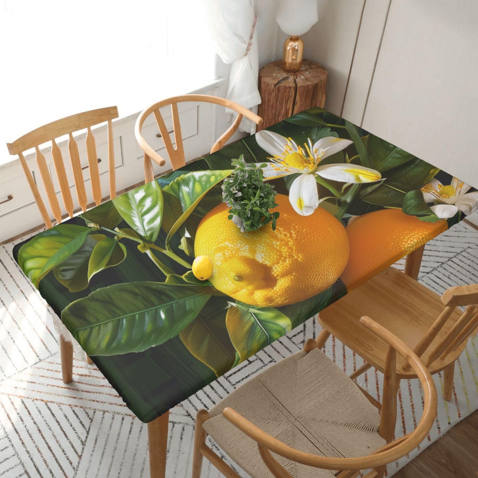 WPKJU Yellow Lemon Flower Printed Tablecloths 5ft Rectangular Table Covers Washable Polyester Decorative Table Cloth for Dining Table Picnic Wedding