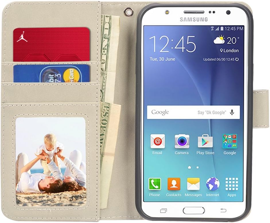 UrSpeedtekLive J7 Case, Galaxy J7 Wallet Case, Premium PU Leather Flip Wallet Case Cover w/Card Slots & Kickstand Compatible with Samsung Galaxy J7, White Butterfly
