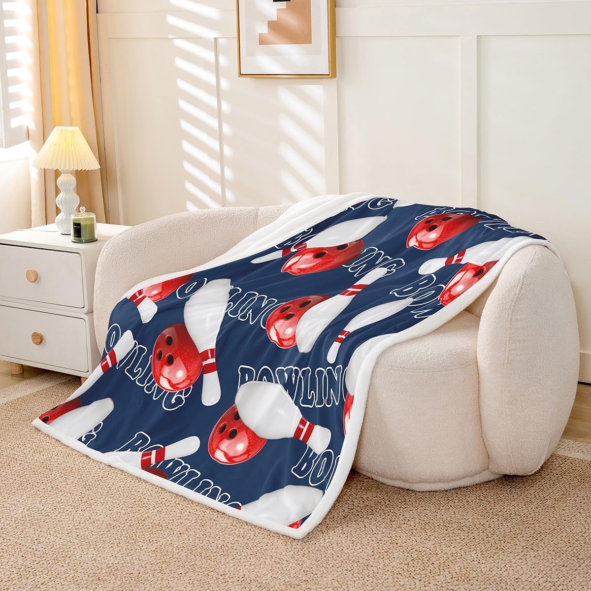 Erosebridal Bowling Party Fleece Blanket Bowling Ball Sherpa Blanket Twin for Boys Girls Sport Gaming Blanket Bowling Print Throw Blanket Sofa Kids Teens Sports Themed Room Decor Fuzzy Blanket